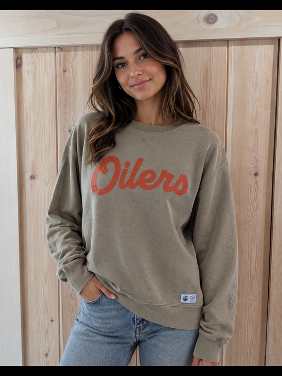 Sweaters - Oilers Olive Green Graphic Sweatshirt